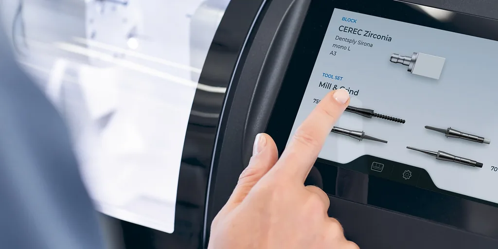 CEREC Primemill touchscreen — crowns milled in-house